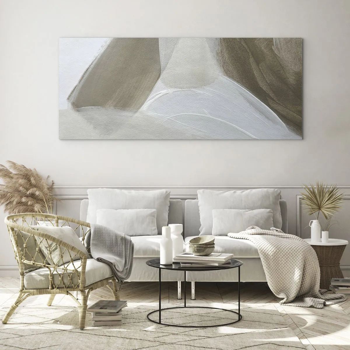 Glass picture - Waves of White - 90x30 cm