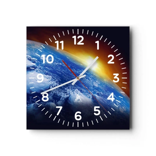 Wall clock - Clock on glass - Sunrise by the Blue Planet - 30x30 cm