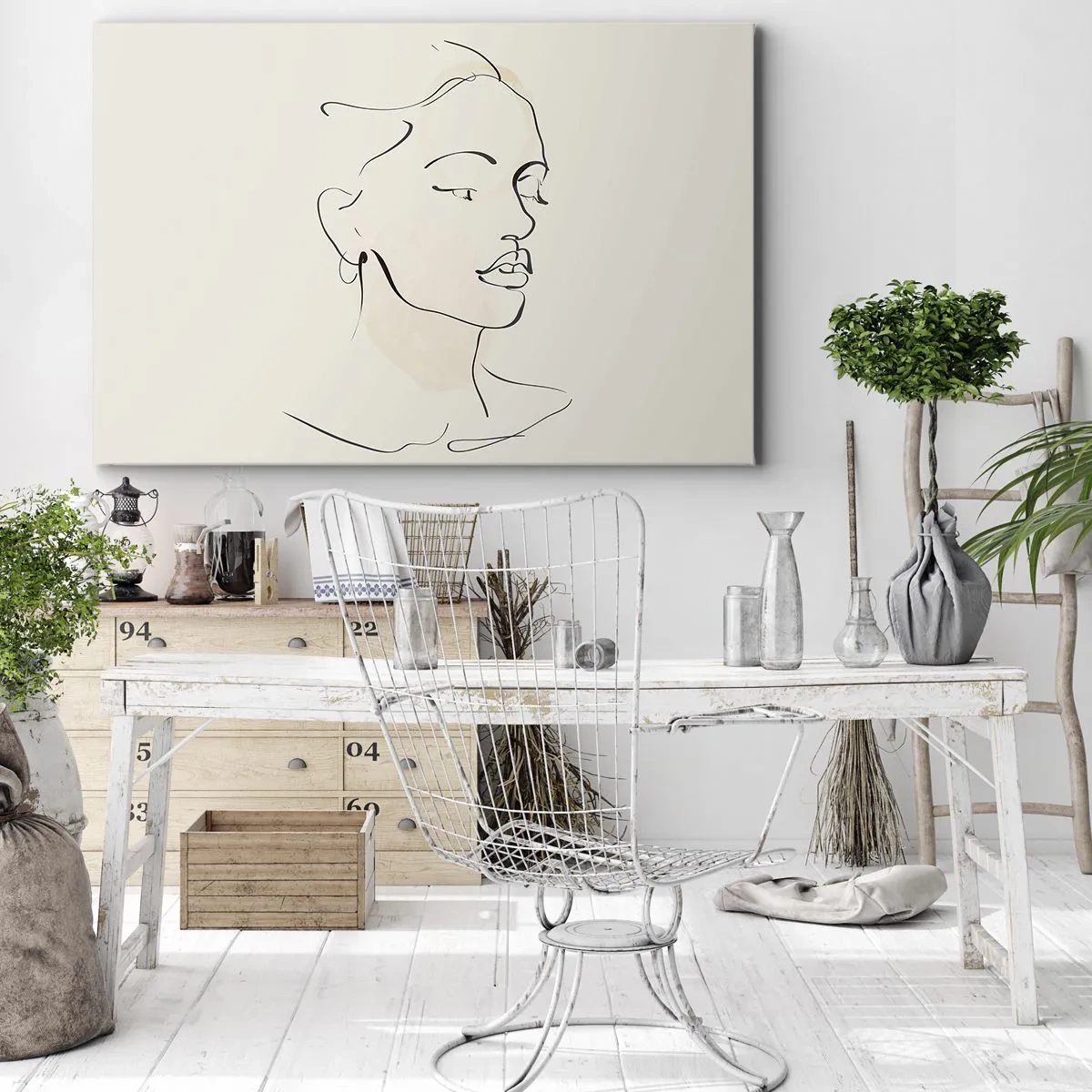 Canvas picture - A delicate sketch of a woman's face on a light background - 70x50cm - With a Decisive Line - Modern wall decoration for the living room and bedroom ARTTOR