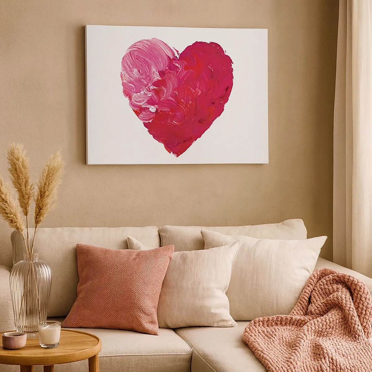 Canvas picture - pink and red heart painted with a brush - 70x50cm - All You Need Is Love - Modern wall decoration for the living room and bedroom ARTTOR