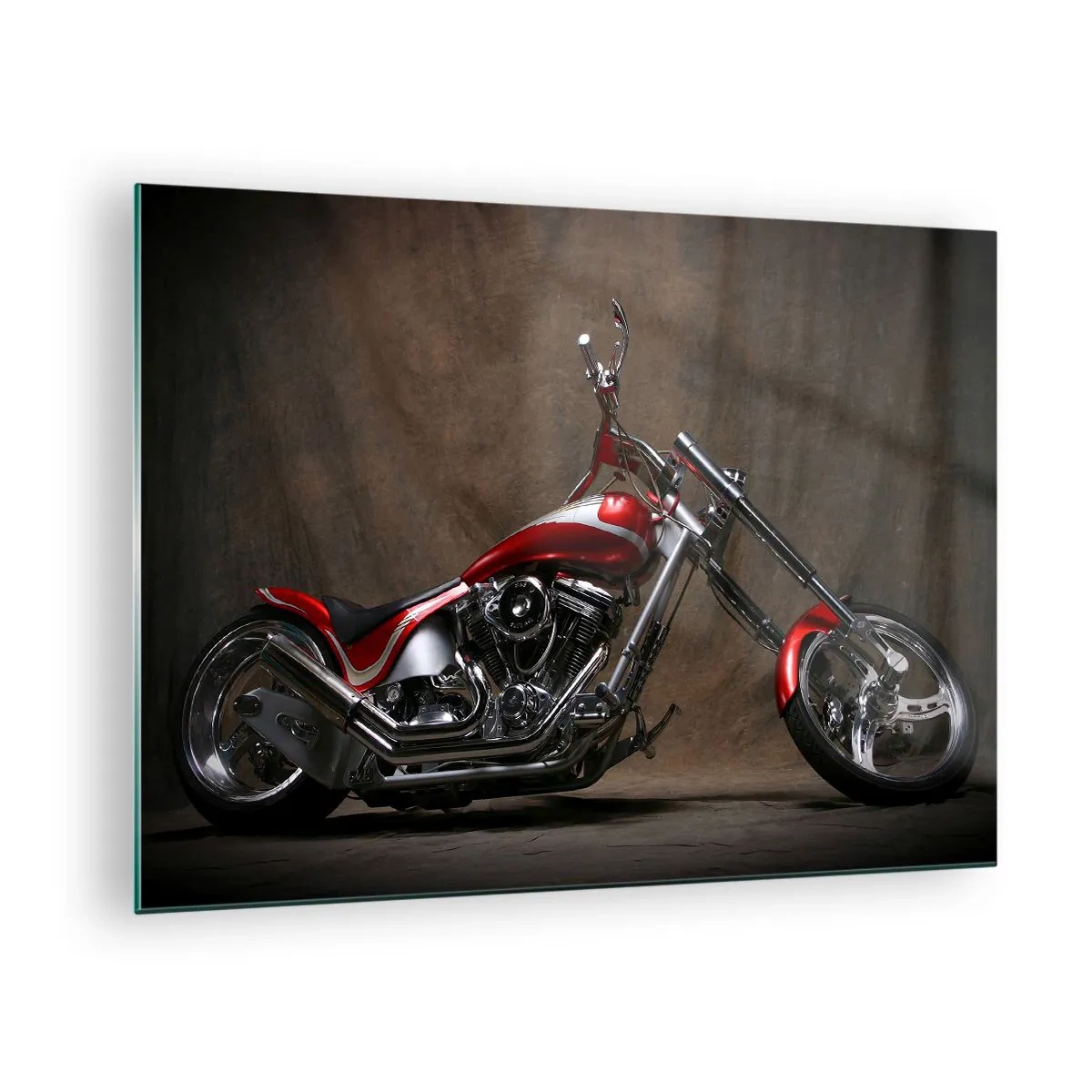 Glass picture - Red custom motorcycle on a dark background - 70x50cm - Red and Silver Beauty - Modern wall decoration for the living room and bedroom ARTTOR