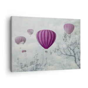 Canvas picture - Purple balloons floating above the trees in the clouds - 70x50cm - Like Ships in the Sky - Modern wall decoration for the living room and bedroom ARTTOR