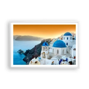 Poster in white frmae - Santorini - Snuggling up to the Rocks - 91x61 cm