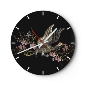 Wall clock - Clock on glass - Exotic, Embroidered Bird - 40x40 cm
