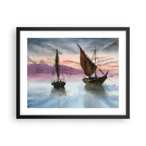 Poster in black frame - Evening at the Port - 50x40 cm
