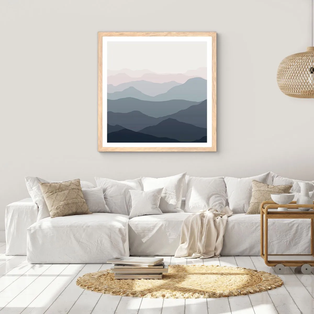Poster in light oak frame - Mountain Waves - 40x40 cm