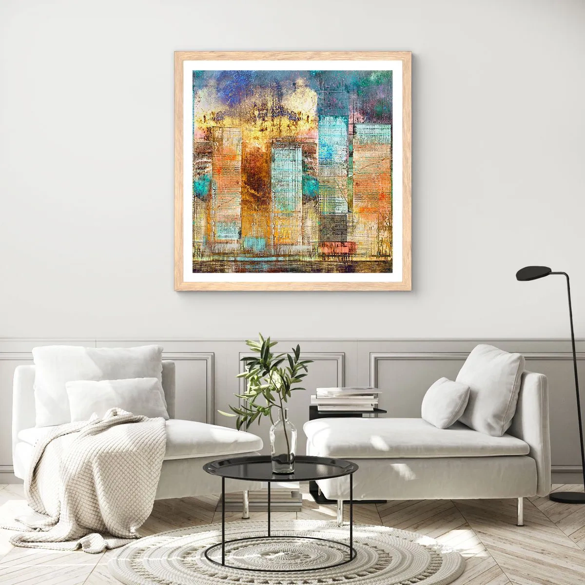 Poster in light oak frame - Sunny Metropolis - 60x60 cm