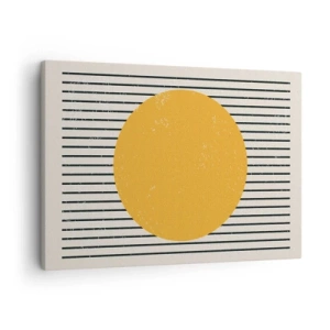 Canvas picture - A yellow circle on a background of black and white horizontal lines - 70x50cm - Power of Simplicity - Modern wall decoration for the living room and bedroom ARTTOR