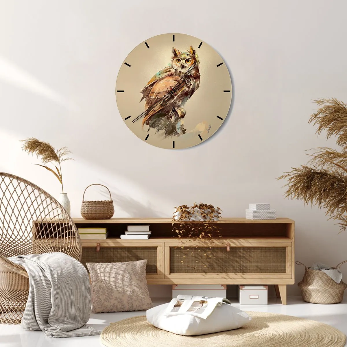 Wall clock - Clock on glass - The Wisest Owl - 30x30 cm