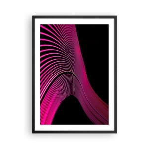 Poster in black frame - Dynamic pink lines on a black background - 50x70cm - Alley of Light - Modern wall decoration for the living room and bedroom ARTTOR