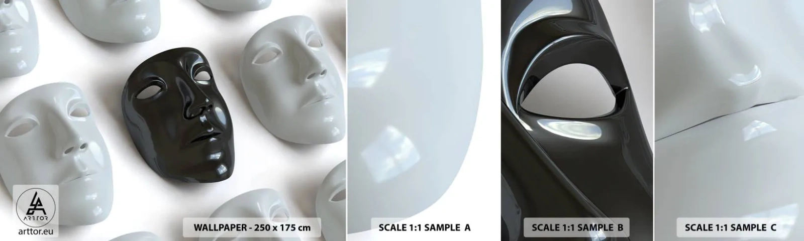 Photo Wallpaper Sample Standard Eco - How to Stand Out? - Piece, Venetian mask, Black and white - 100x30 cm