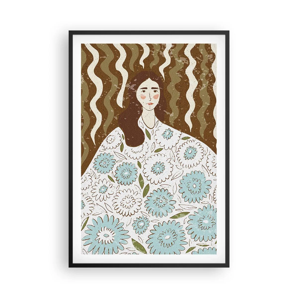 Poster in black frame - Portrait in a Flowery Robe - 61x91 cm
