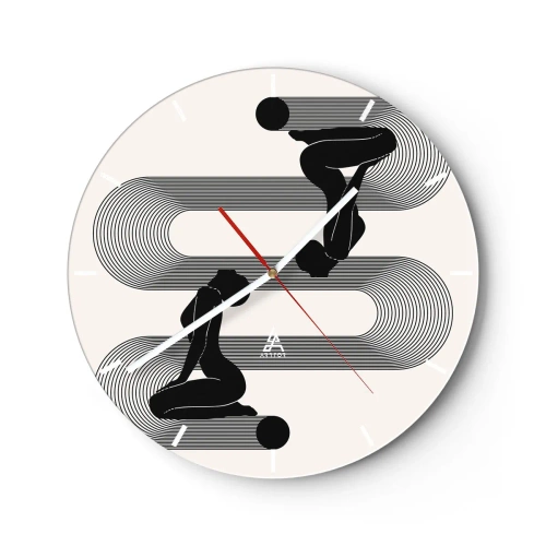 Wall clock - Clock on glass - Graphic symmetry with female silhouettes and geometric lines - 30x30cm - Sensual Symmetry - Modern wall decoration for the living room, kitchen, and bedroom ARTTOR