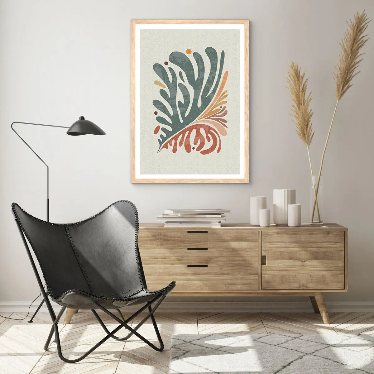 Poster in light oak frame - Multicolour Leaf - 40x50 cm