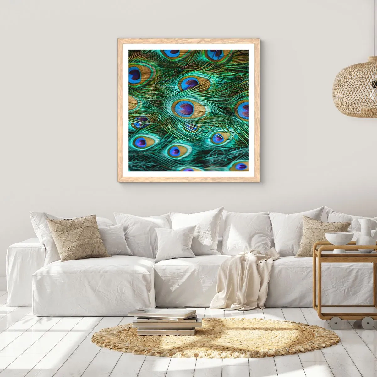 Poster in light oak frame - Peacock Eyes - 60x60 cm
