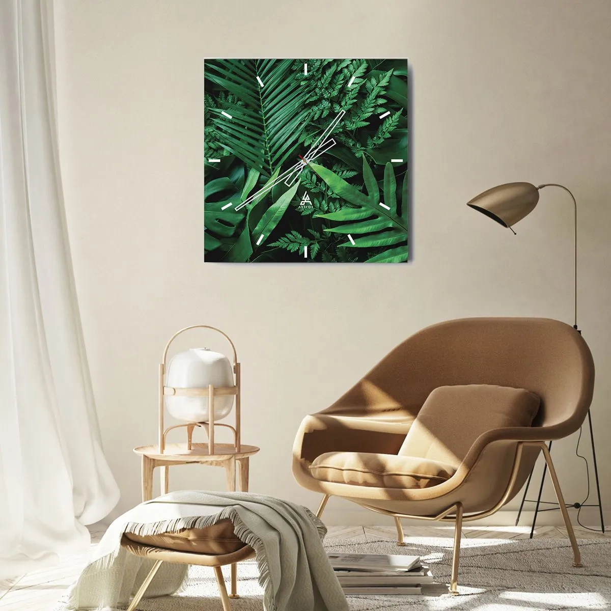 Wall clock - Clock on glass - In a Green Hug - 40x40 cm