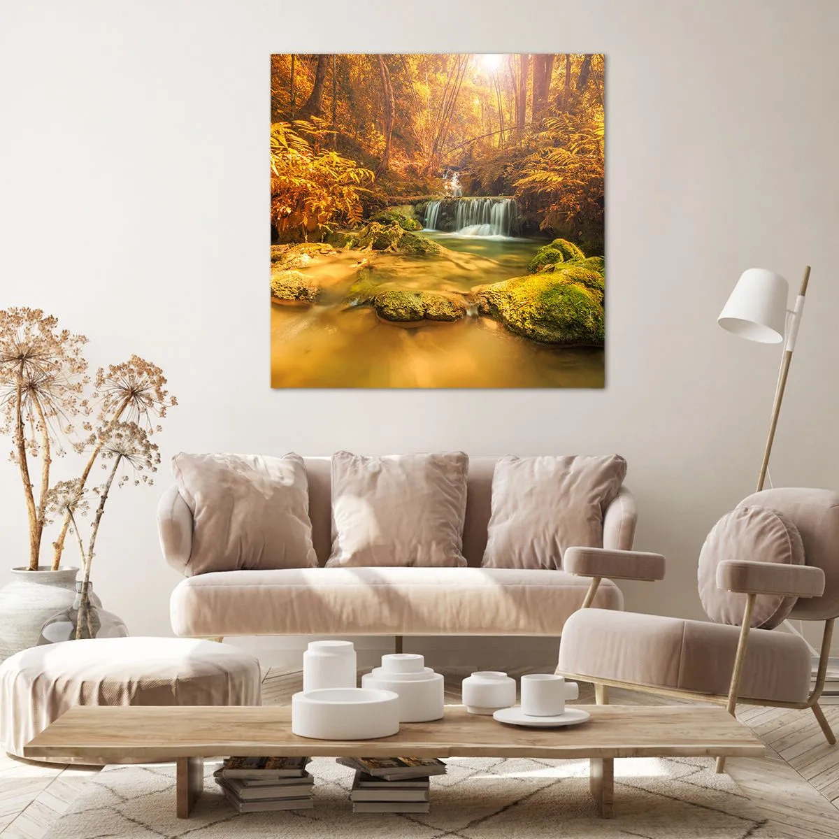 Canvas picture - Forest Cascade in Gold - 60x60 cm