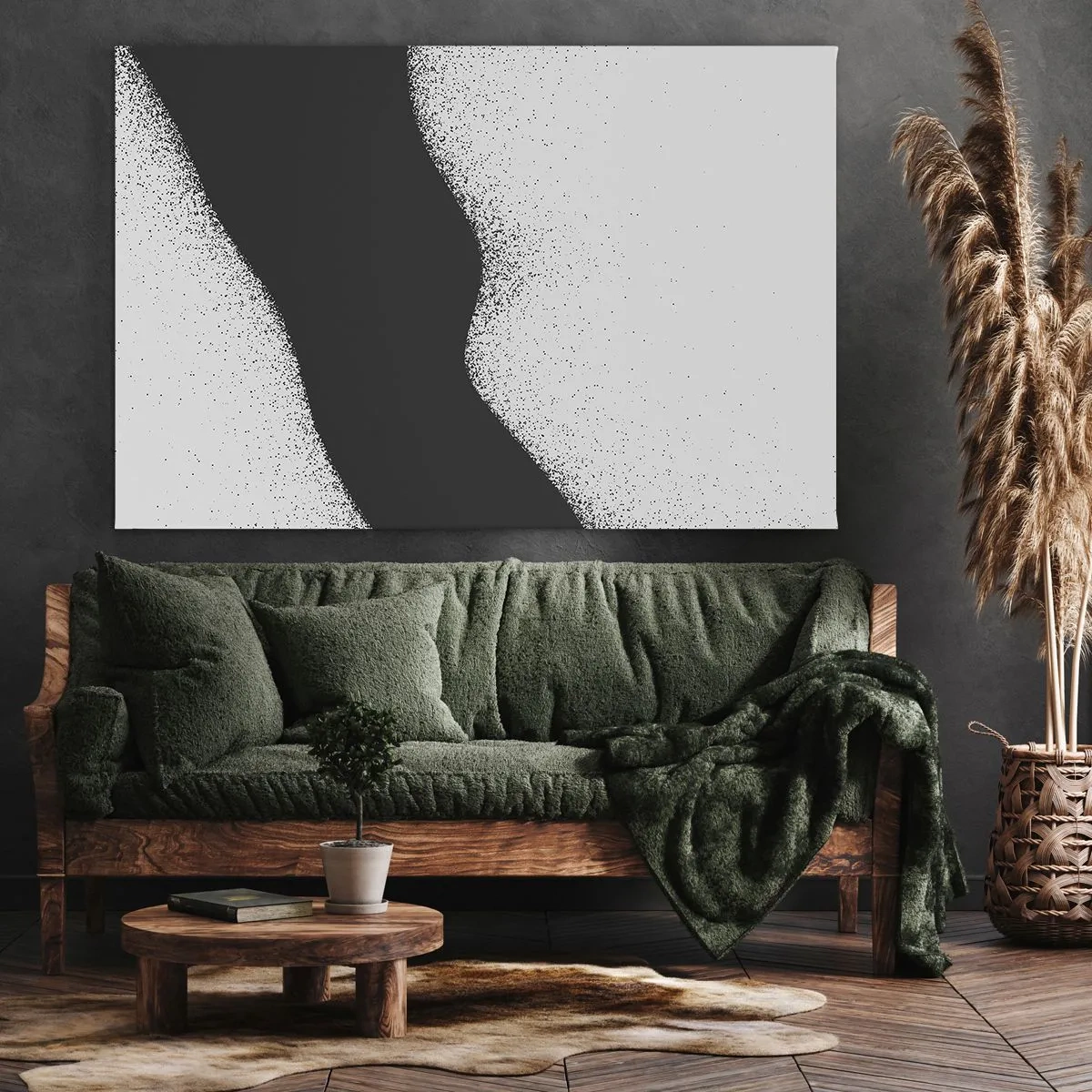 Canvas picture - Abstract black and white pattern with delicate dots on canvas - 70x50cm - Fluid Balance - Modern wall decoration for the living room and bedroom ARTTOR