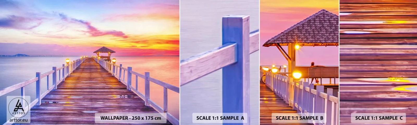 Photo Wallpaper Sample Standard Eco - Lilac and Gold Silence of an Evening - Landscape, Sea, Bay - 100x30 cm