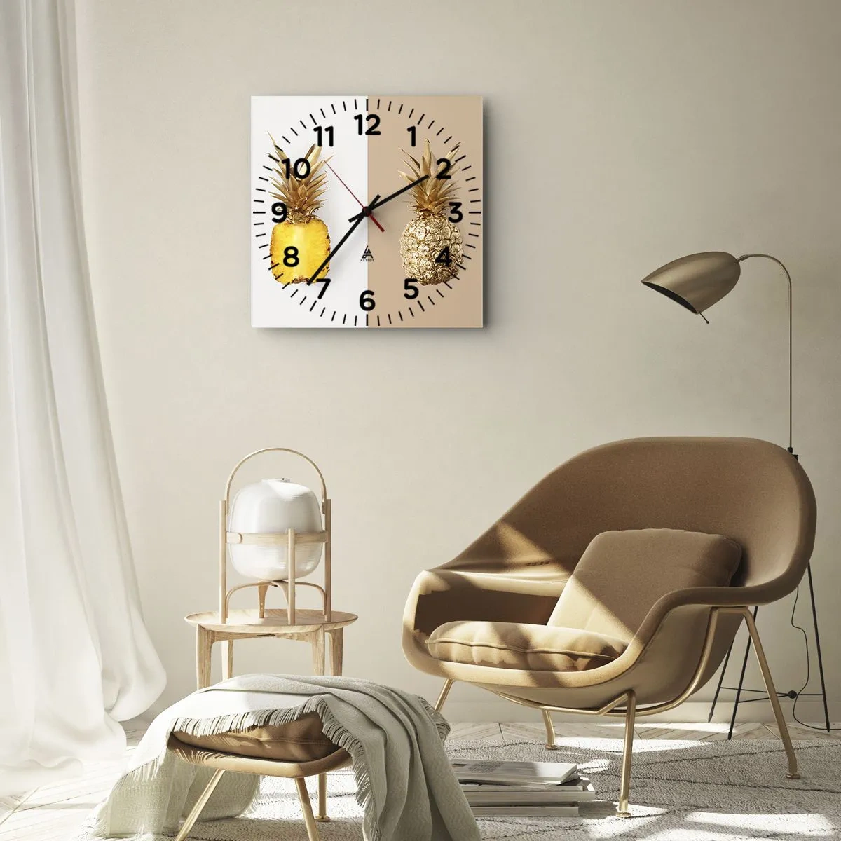 Wall clock - Clock on glass - Pineapple for Us - 30x30 cm