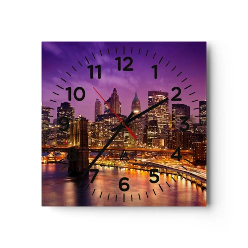 Wall clock - Clock on glass - Violet and Gold Manhattan - 40x40 cm