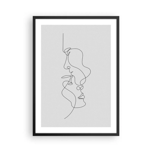 Poster in black frame - A minimalist outline of two faces in black on a light background. - 50x70cm - Ardour of Desires - Modern wall decoration for the living room and bedroom ARTTOR