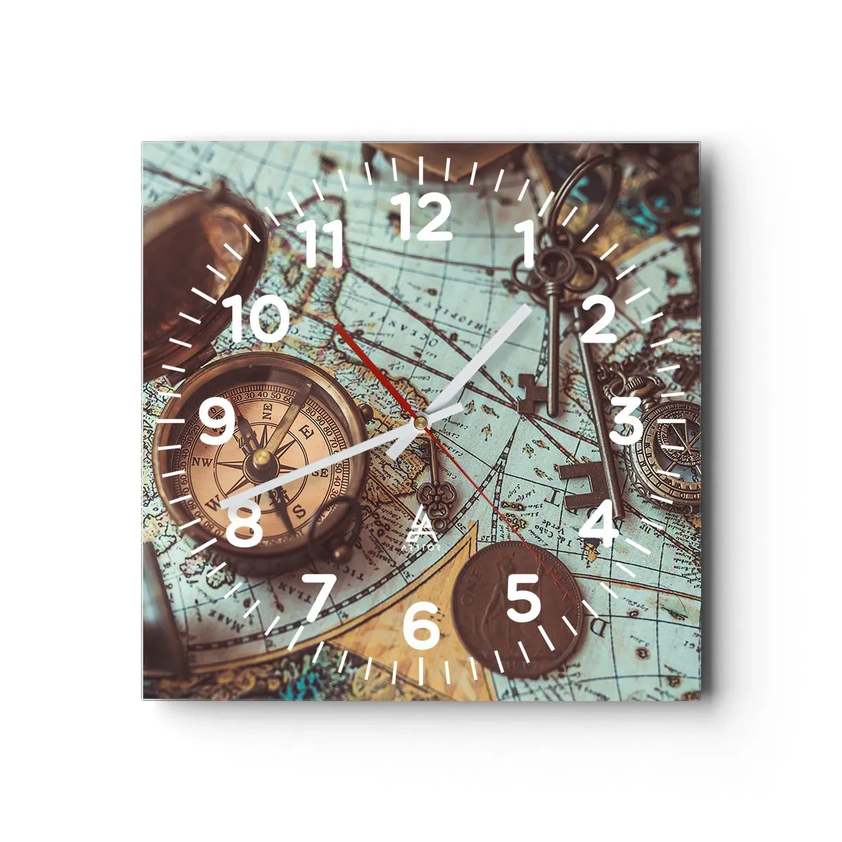 Wall clock - Clock on glass - For Adventurers - 40x40 cm