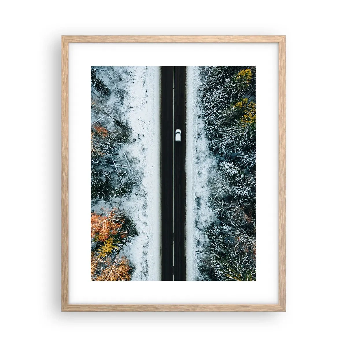 Poster in light oak frame - Through a Wintery Forest - 40x50 cm