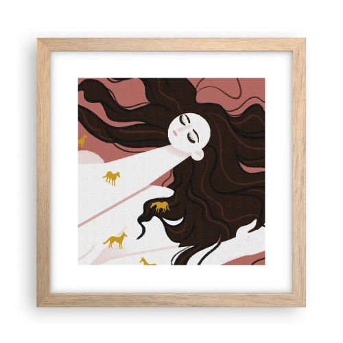 Poster in light oak frame - Dream of a Golden Horse - 30x30 cm