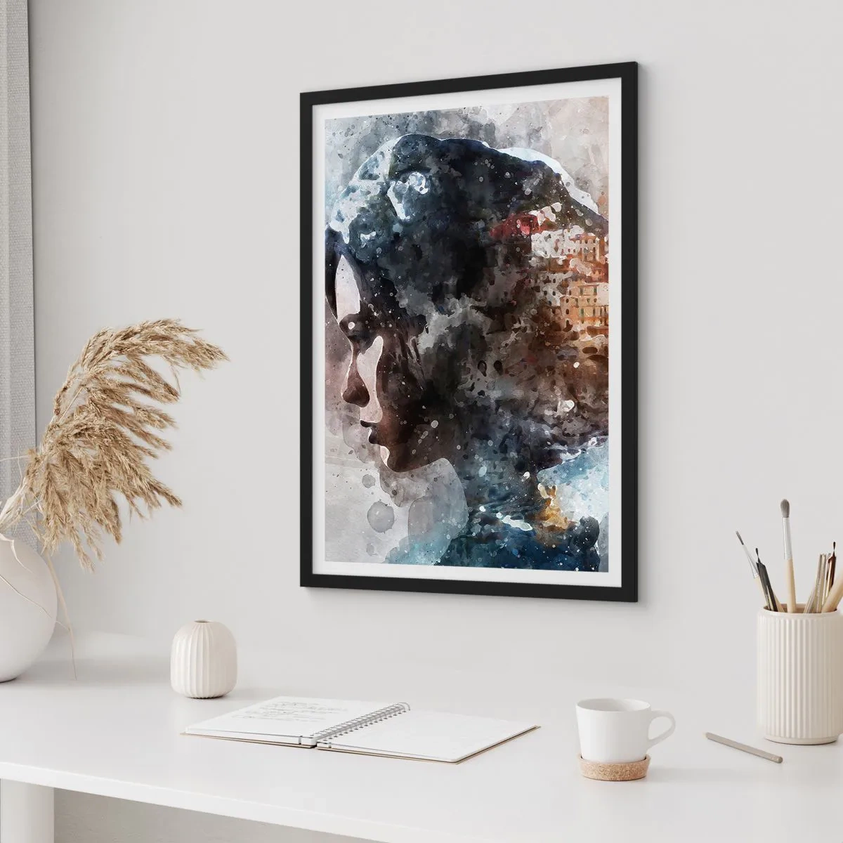 Poster in black frame - Tale about a Girl with a City in the Background - 70x100 cm