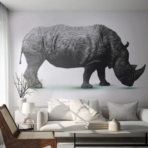Custom Wallpaper Premium Sand - Geometric Beauty of Nature - Animals, Rhinoceros, Graphics
