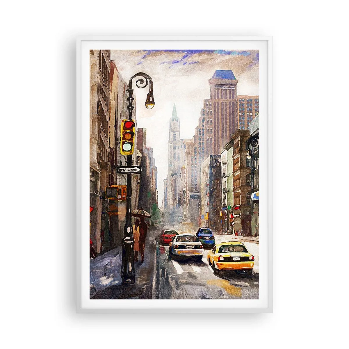 Poster in white frmae - New York - Colourful in Rain - 70x100 cm
