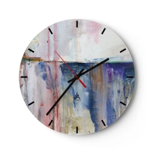 Wall clock - Clock on glass - A painterly composition with splashes of color in shades of blue and pink. - 30x30cm - Colourful Impressions an Associations - Modern wall decoration for the living room, kitchen, and bedroom ARTTOR