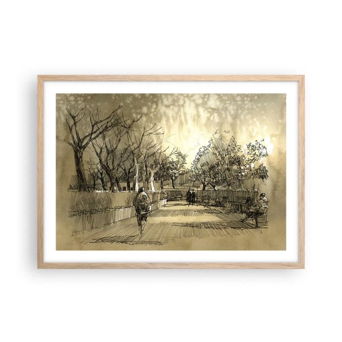 Poster in light oak frame - Moment Stopped with a Feather - 70x50 cm