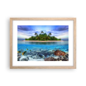 Poster in light oak frame - Heavenly Island Invites You - 40x30 cm