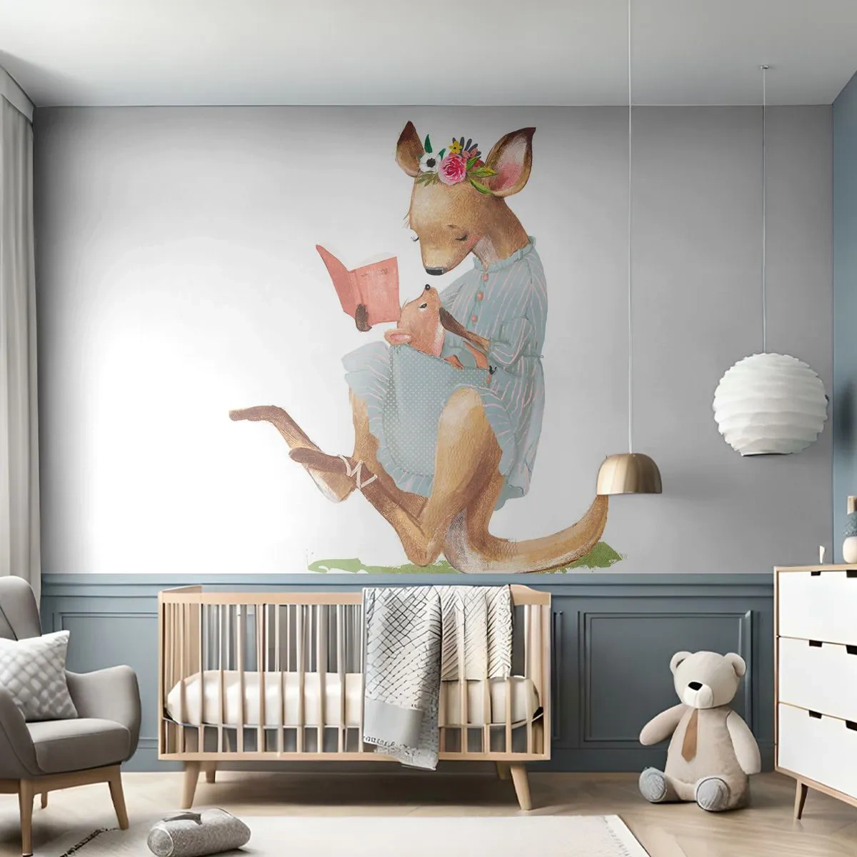 Photo Wallpaper Premium Sand - Read to Me, Mum - For children, Kangaroo, Mother With Child - 100x70 cm