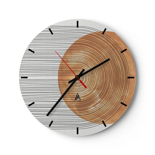 Wall clock - Clock on glass - Wood and lines on a light background in geometric harmony - 30x30cm - Sunny Composition - Modern wall decoration for the living room, kitchen, and bedroom ARTTOR