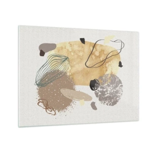 Glass picture - Beige and brown abstraction with irregular shapes - 70x50cm - Applied Splashing - Modern wall decoration for the living room and bedroom ARTTOR