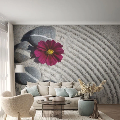 Photo Wallpaper Standard Eco - Energy and Tranquillity of the Magic Circle of Nature - Flowers, Sand, Stones - 200x140 cm