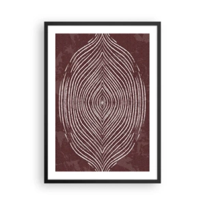 Poster in black frame - hypnotic pattern of white lines on a brown background. - 50x70cm - Space Talks - Modern wall decoration for the living room and bedroom ARTTOR