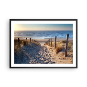 Poster in black frame - Sound of the Sea, Singing of the Birds, Wild Beach among Grass - 70x50 cm