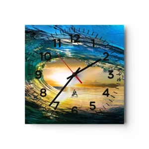 Wall clock - Clock on glass - In an Emerald and Gold Crystal - 30x30 cm