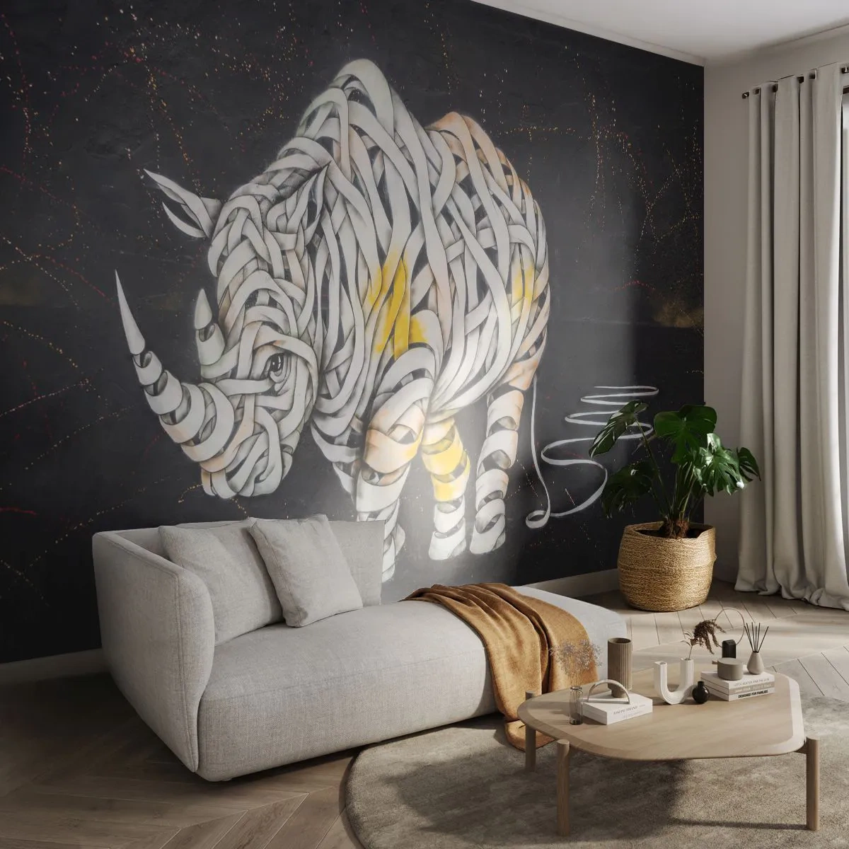 Photo Wallpaper Premium Canvas - Thick Skin Is a Myth - Abstraction, Rhinoceros, Abstraction - 100x70 cm