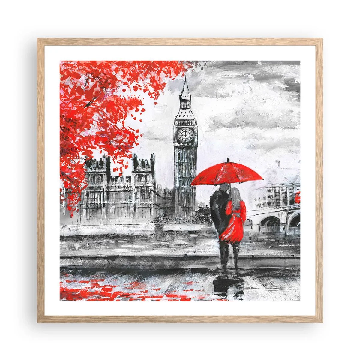 Poster in light oak frame - In Love with London - 60x60 cm