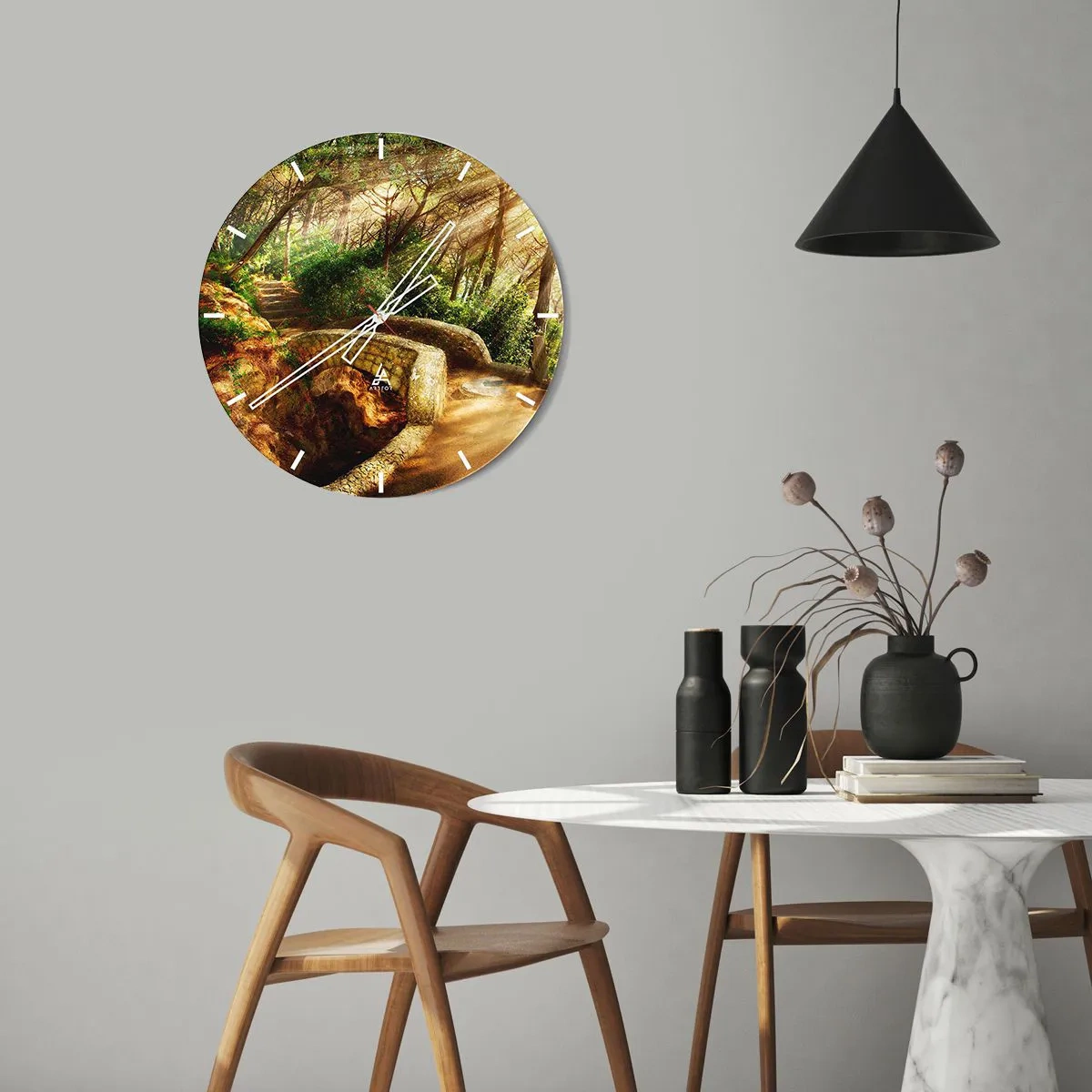 Wall clock - Clock on glass - From the Bridge to Enchanted Forest - 40x40 cm