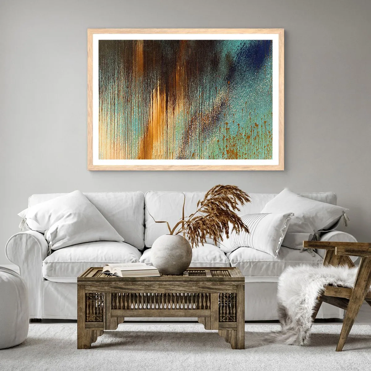 Poster in light oak frame - Non-accidental Colourful Composition - 70x50 cm