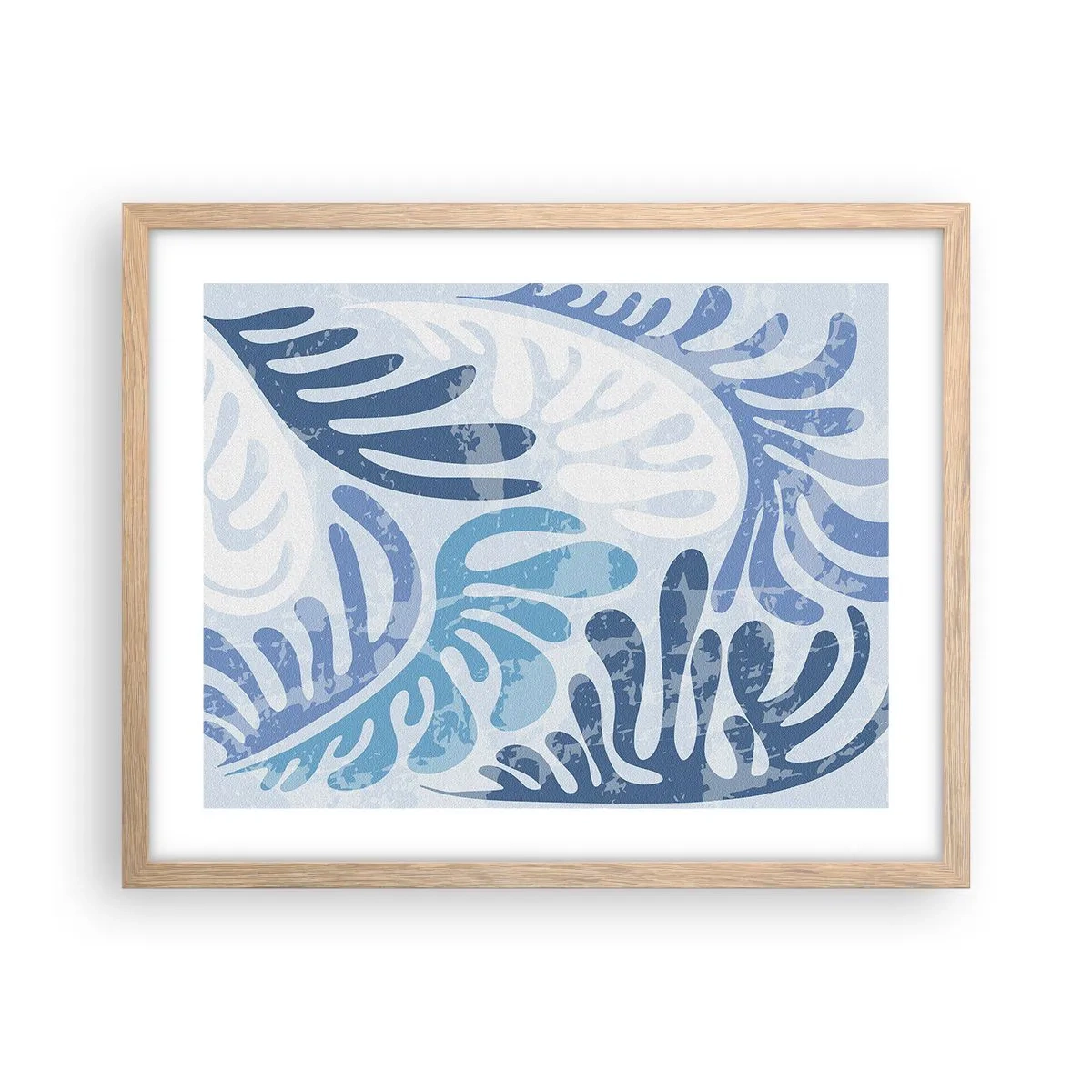 Poster in light oak frame - Blue Ferns - 50x40 cm
