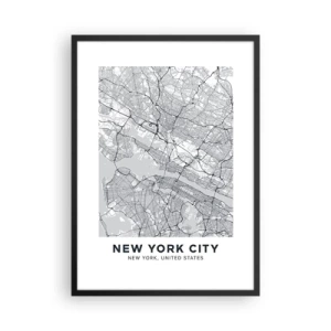 Poster in black frame - A minimalist New York City map - 50x70cm - Anatomy of Metropolis - Modern wall decoration for the living room and bedroom ARTTOR