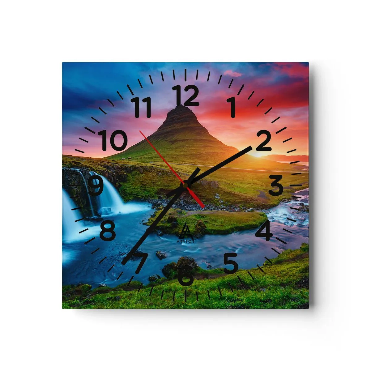 Wall clock - Clock on glass - Iceland - Fire and Water - 30x30 cm
