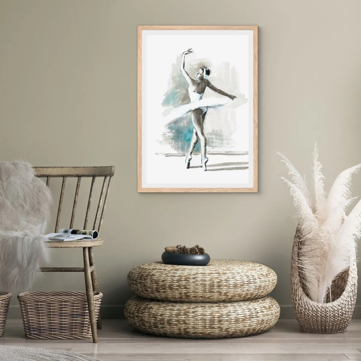 Poster in light oak frame - Enchanted into a Swan - 50x70 cm